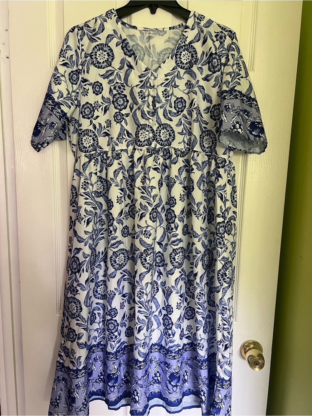 Blue and White Floral Midi Dress